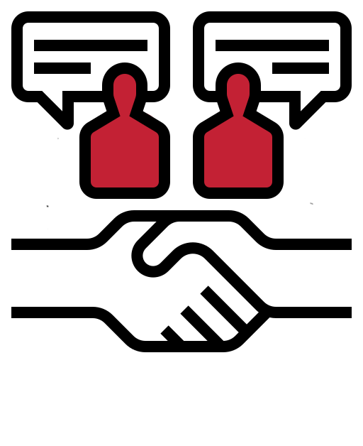 A red and white icon representing a pair of people.
