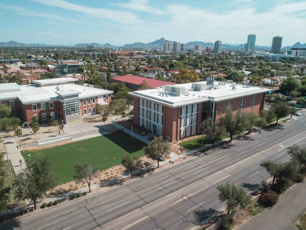An aerial view of Phoenix College campus in Phoenix, Arizona.