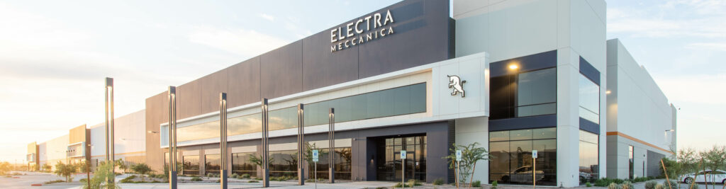 The exterior of a modern Electra Meccanica warehouse building.