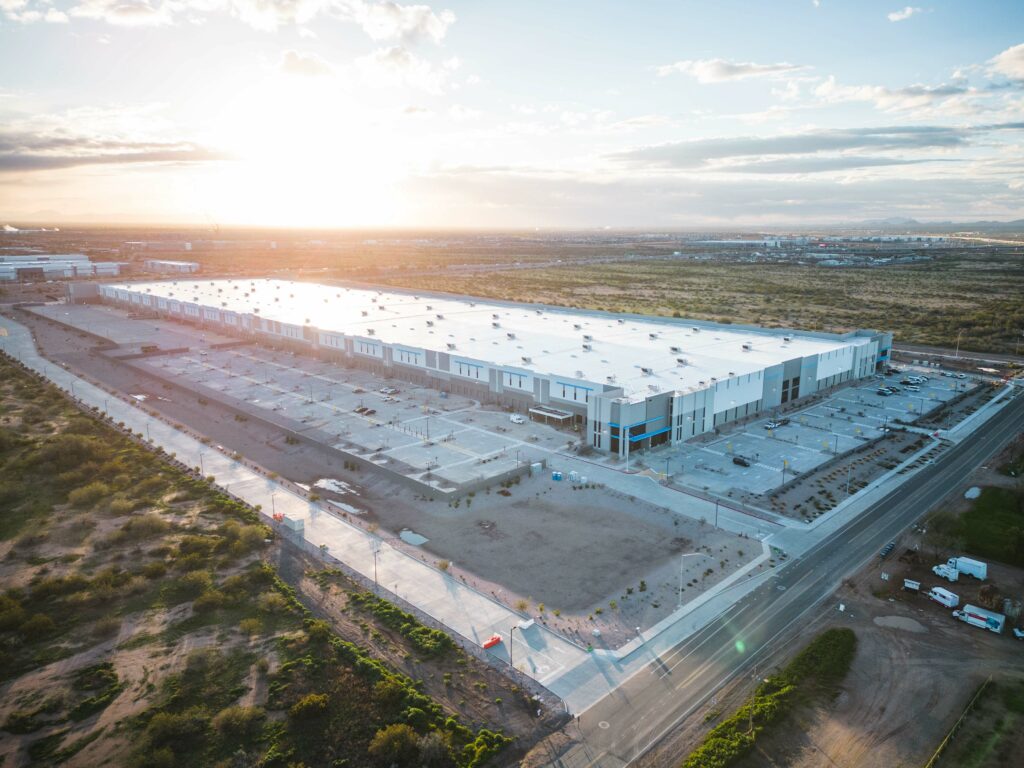 An aerial view of the tesla factory in arizona.