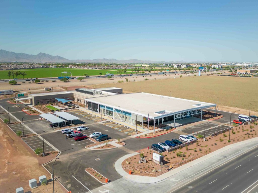 An aerial view of a car dealership in arizona.
